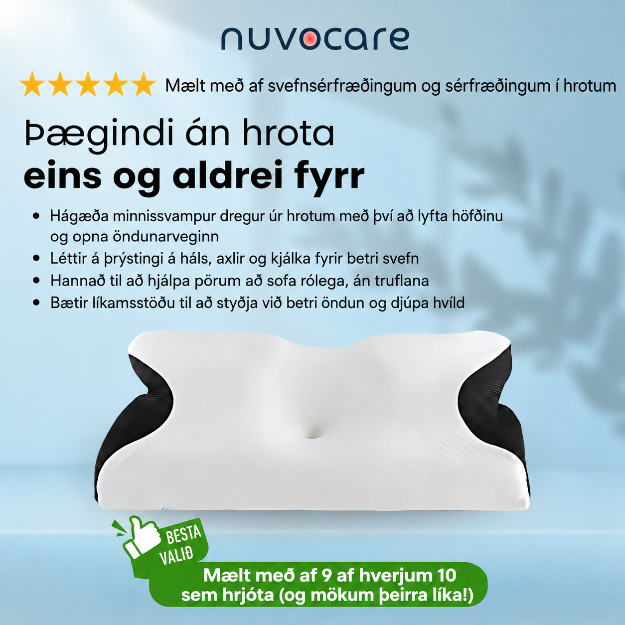 Púðinn sem dregur úr hrotum með því að bæta svefnstöðuna þína | Skynditilboð 60% afsláttur